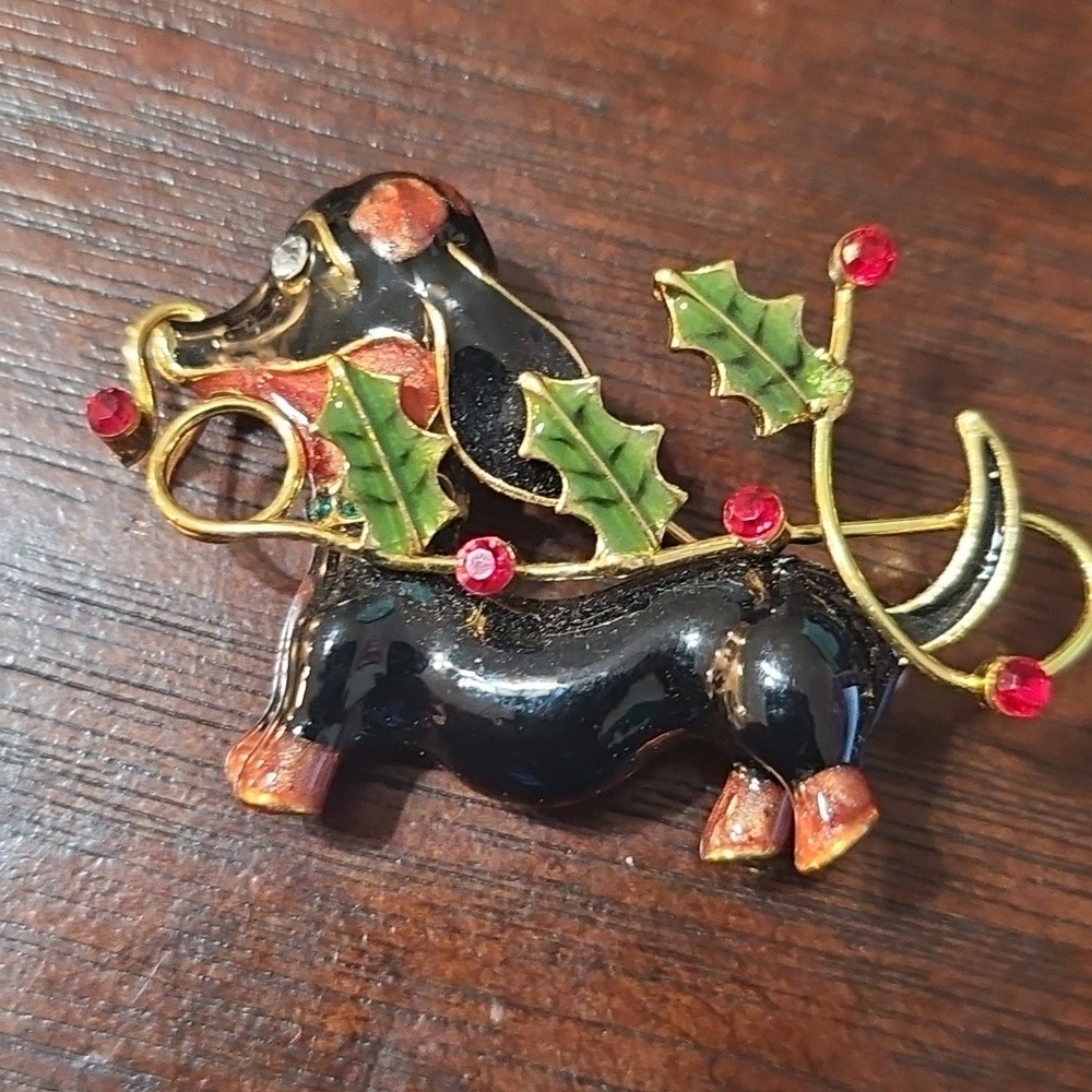 Dachshund Christmas Enameled Brooch